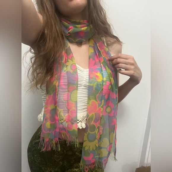 Accessories - Vintage hippie floral scarf with neon colors